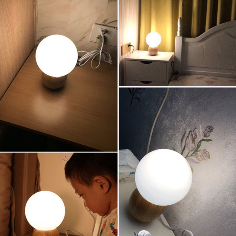 Orb Glass Wood Bedroom Table Lamp