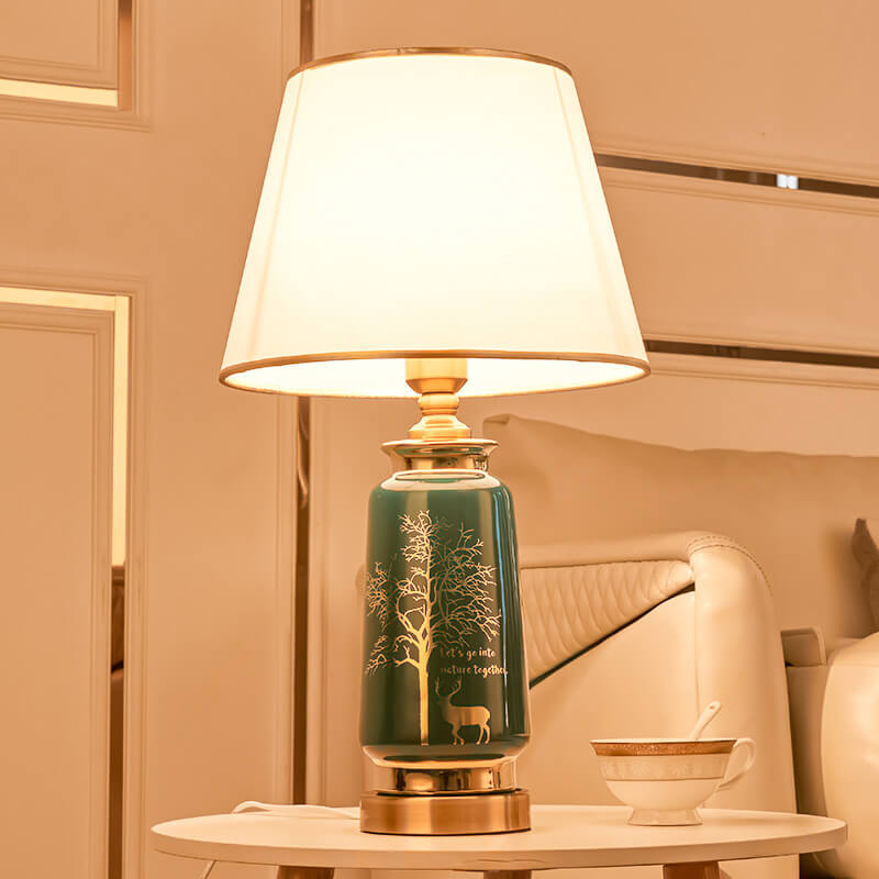 Fabric Deer Tracing Gold Table Lamp
