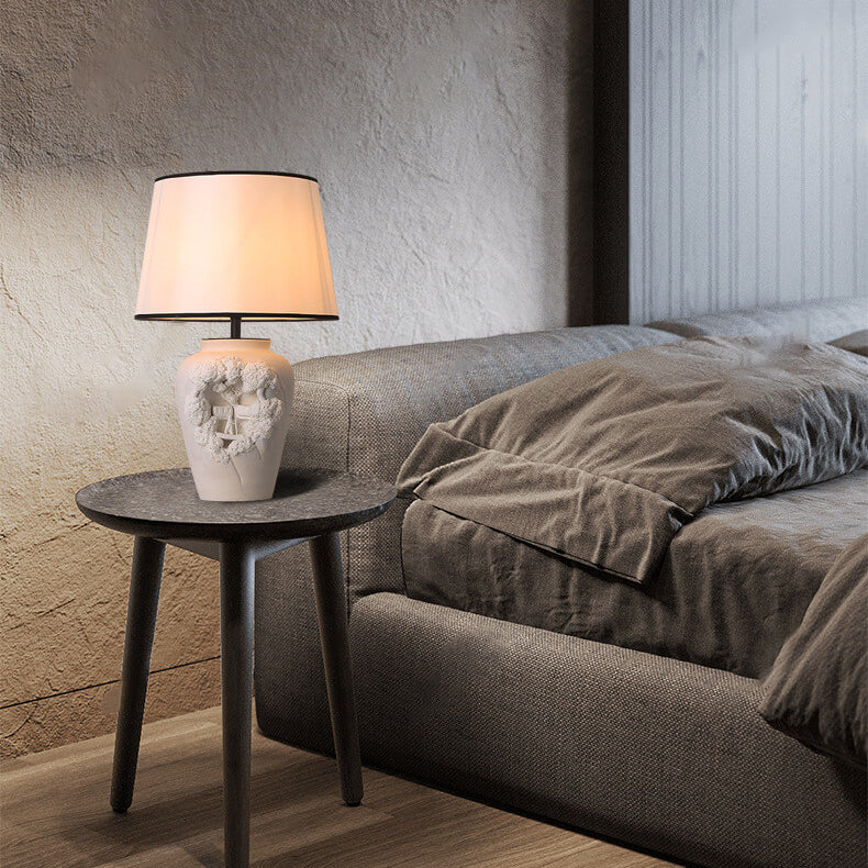 Carved Vase Ceramic Fabric Table Lamp