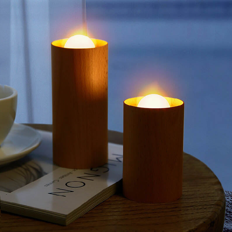 Wooden Cylindrical Table Lamp