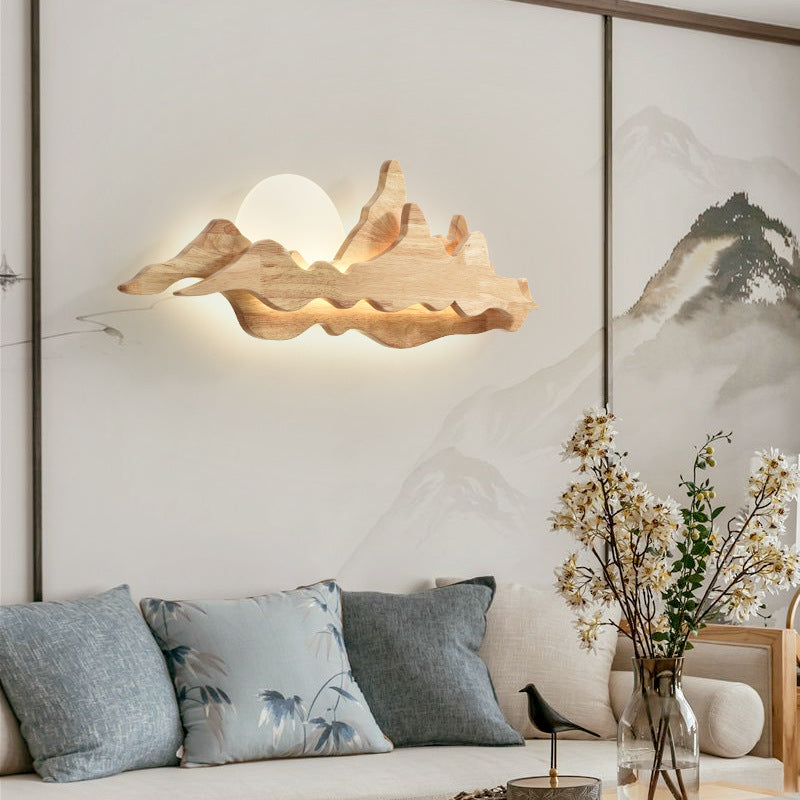 Round Mountain Shaped Wood Wall Lamp