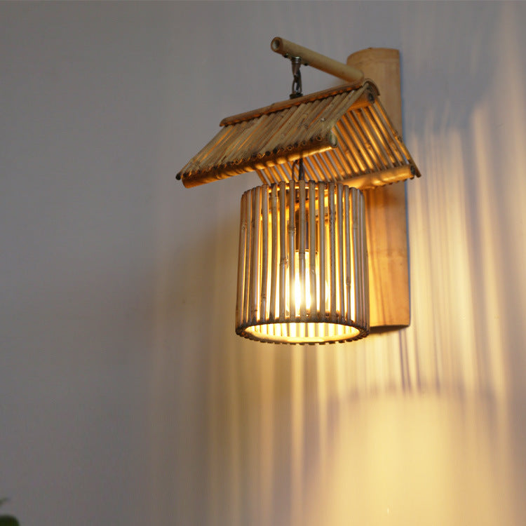 Bamboo Weaving Cylinder Wall Lamp