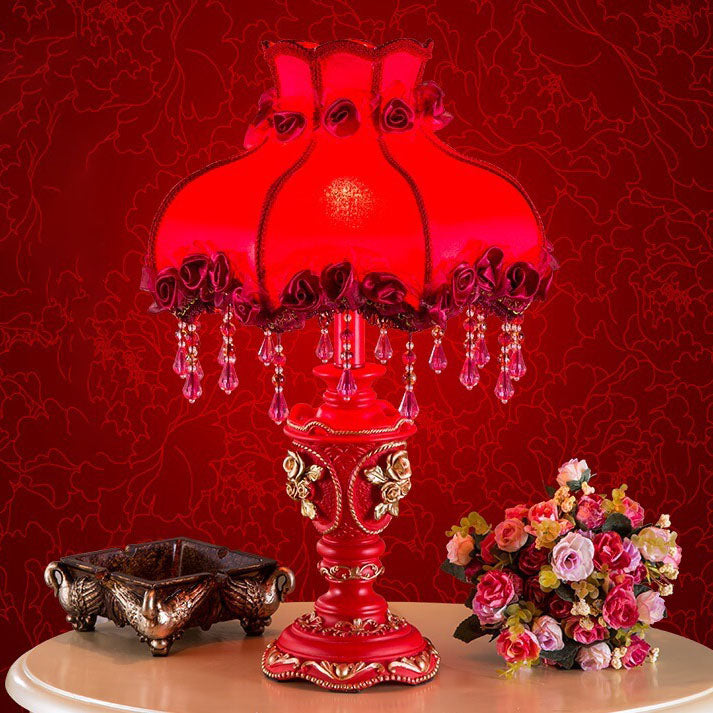 Wedding Red Fabric Tassel Table Lamp