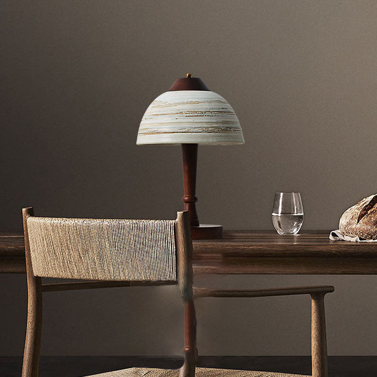 Ceramic Bowl Shape Wood Table Lamp