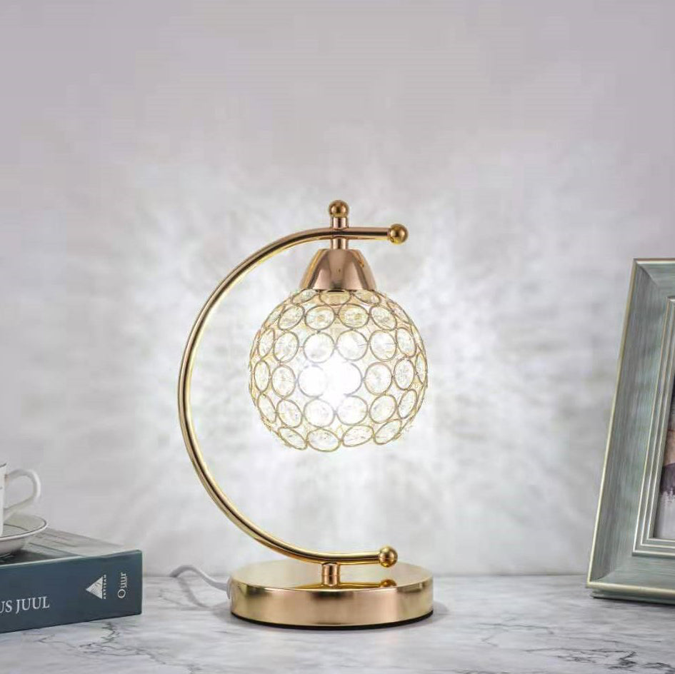 Crystal Iron Round Bedroom Table Lamp