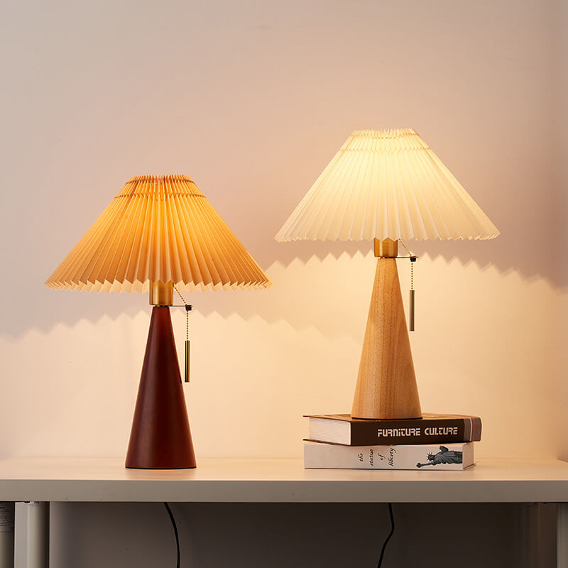 Pleated Wooden Fabric Table Lamp