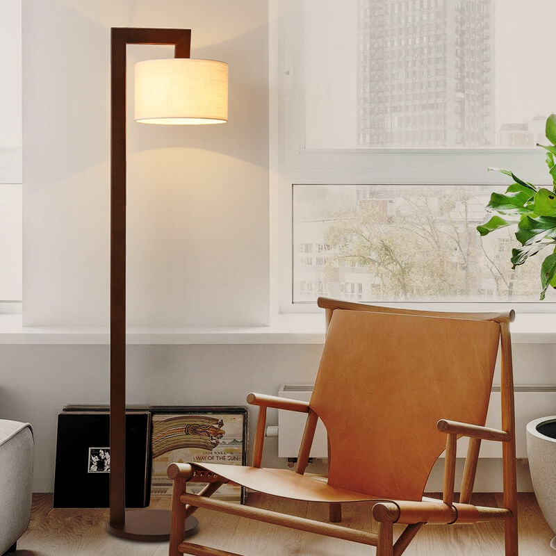 Walnut Fabric Drum Floor Lamp