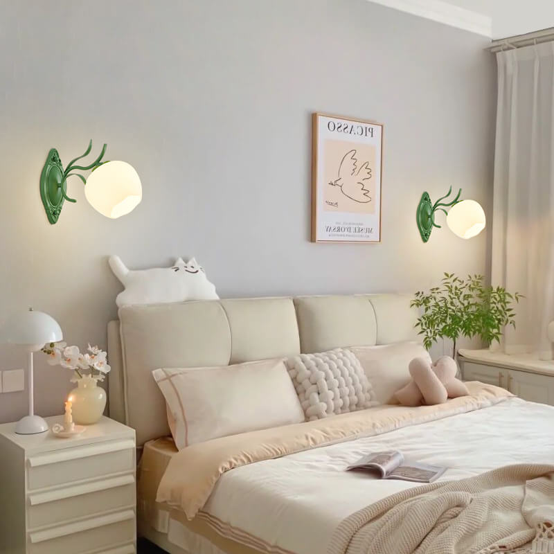 Floral Glass Round 1/2 Wall Lamp