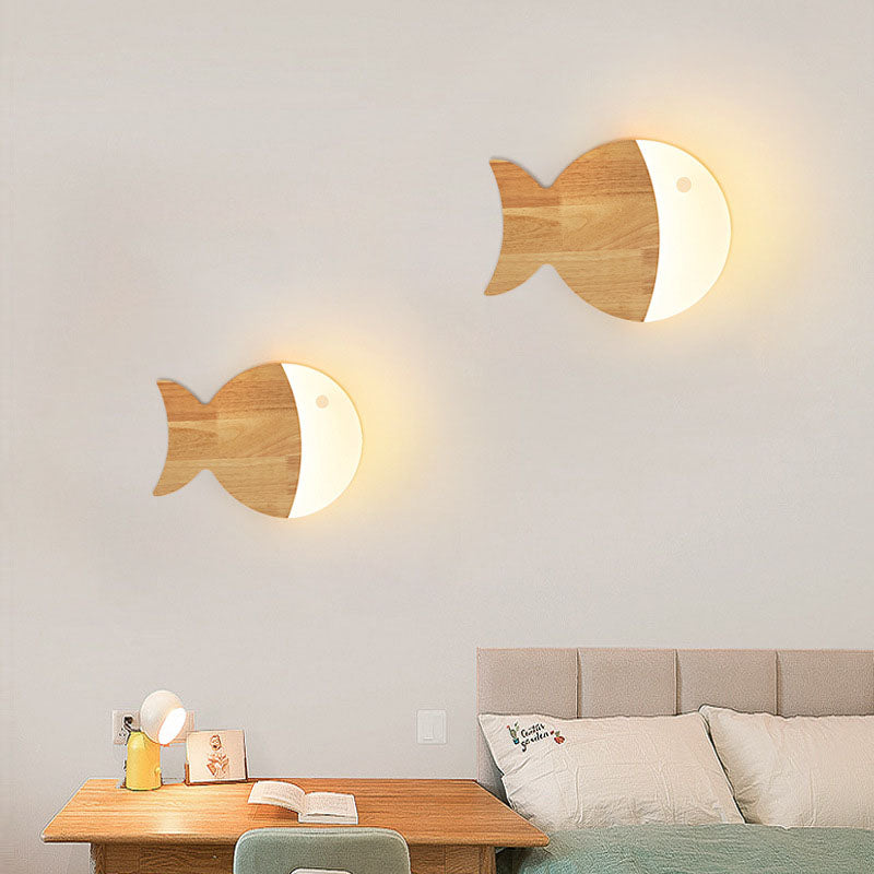 Wood Small Fish Wall Lamp