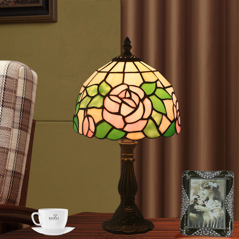 Rose Flower Stained Glass Table Lamp