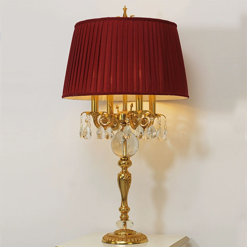Copper Crystal Fabric Cylinder 5-Light Table Lamp