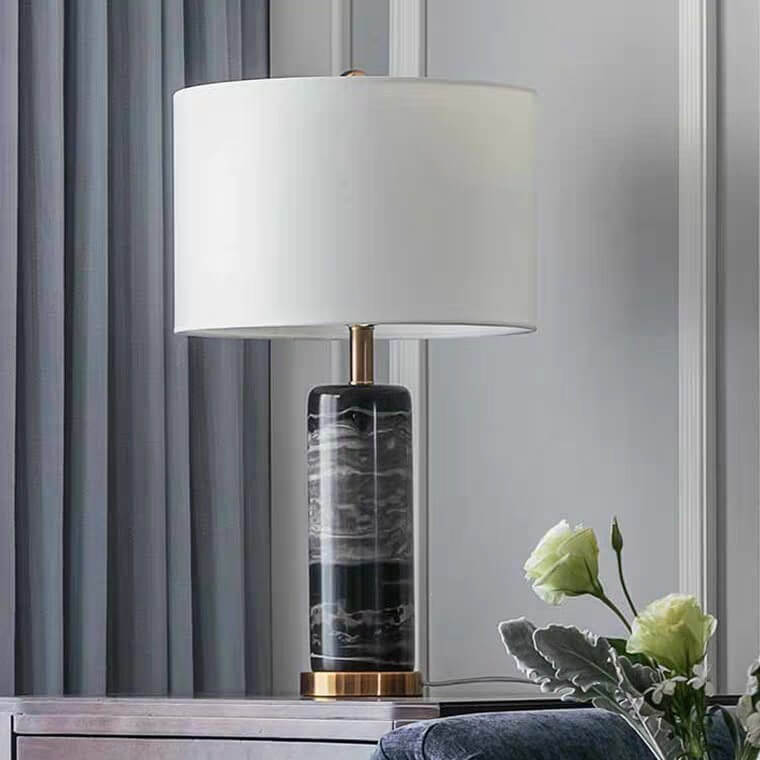 Fabric Lampshade Marble Cylindrical Table Lamp