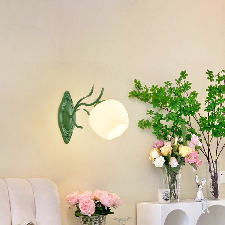 Floral Glass Round 1/2 Wall Lamp