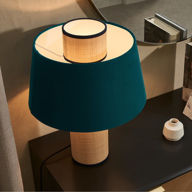Fabric Drum Column Dark Table Lamp