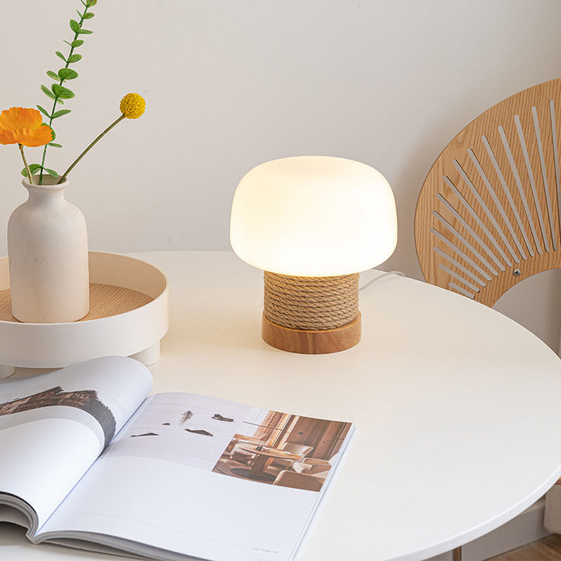 Cylinder Mushroom Shape Oak Table Lamp