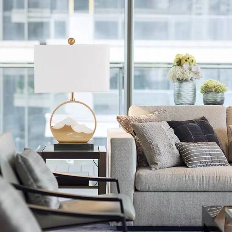 Rectangular Round Metal Fabric Table Lamp