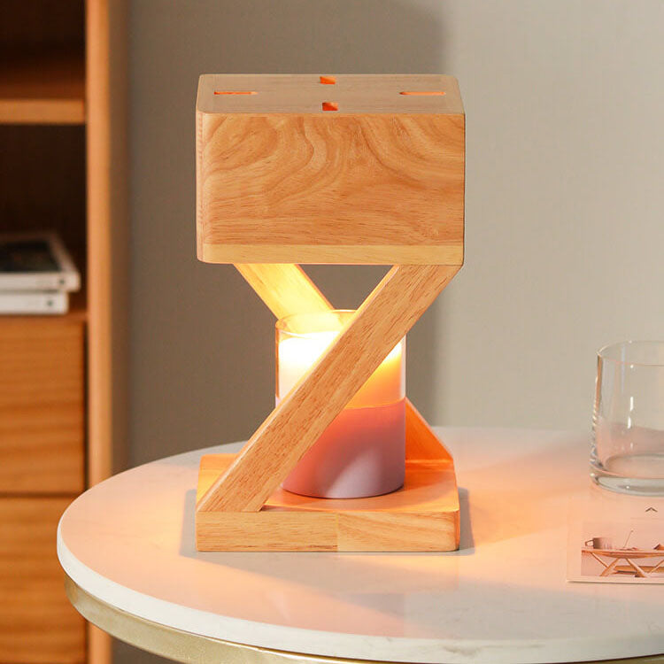 Solid Wood Geometric Hollow Table Lamp