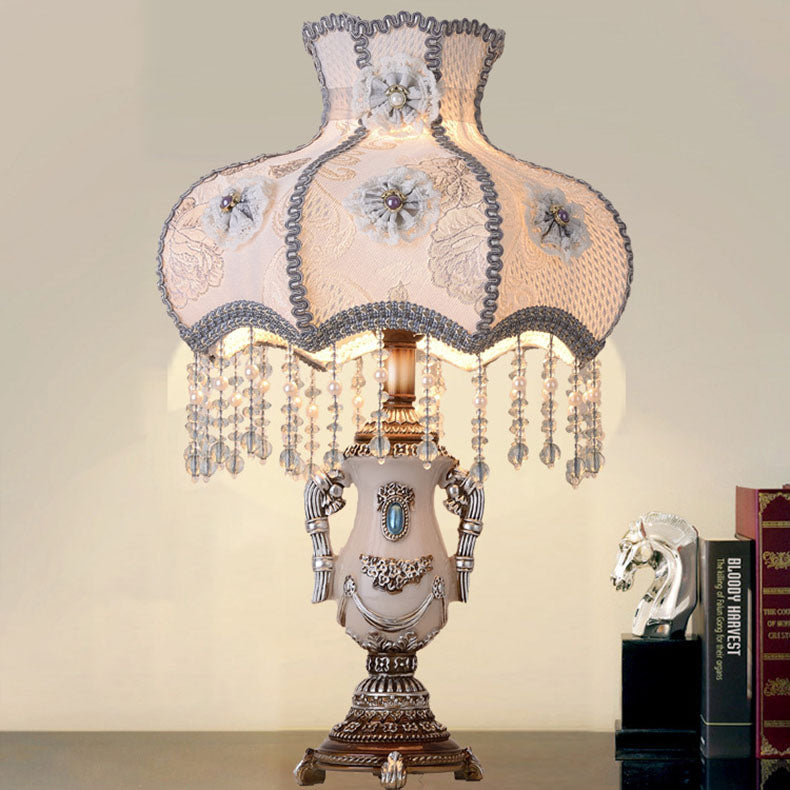 Round Floral Beaded Resin Table Lamp