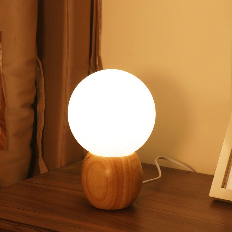 Orb Glass Wood Bedroom Table Lamp