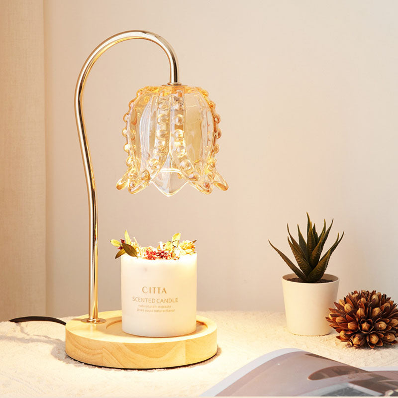 Flower Wood Iron Glass Table Lamp