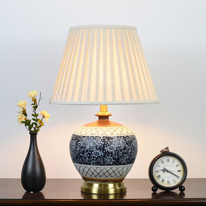 Round Ceramic Hardware Fabric Table Lamp