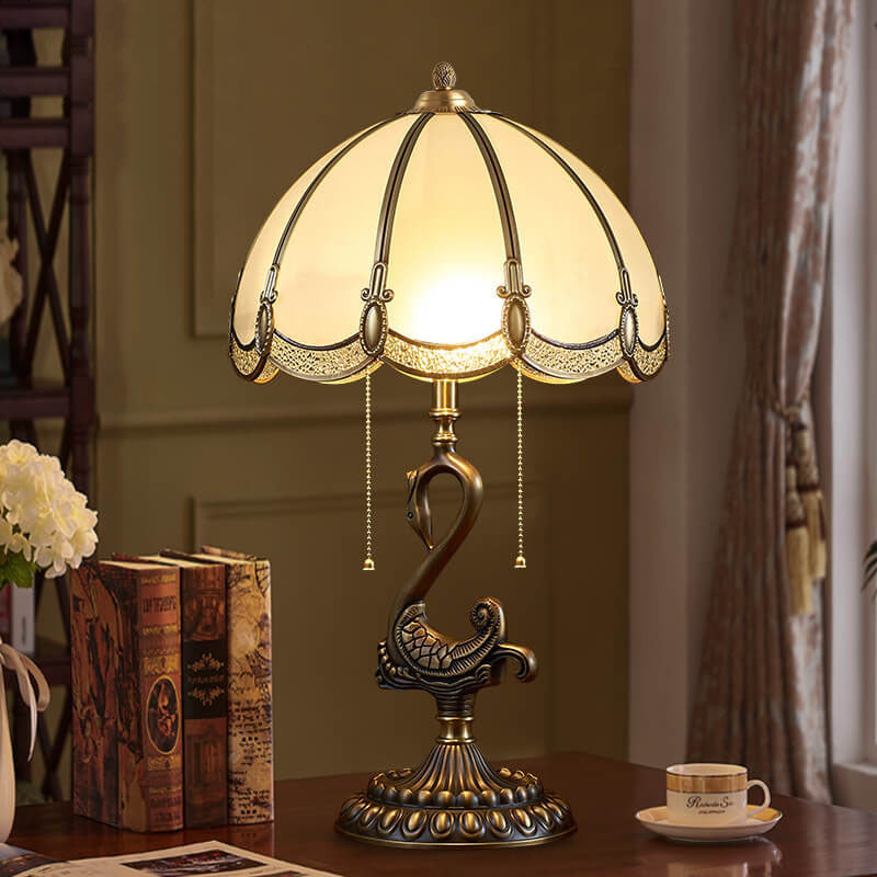 Stained Glass Swan Copper 2-Light Table Lamp