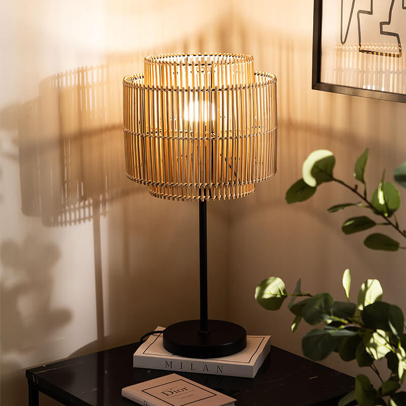 Rattan Weaving Cylinder Home Table Lamp