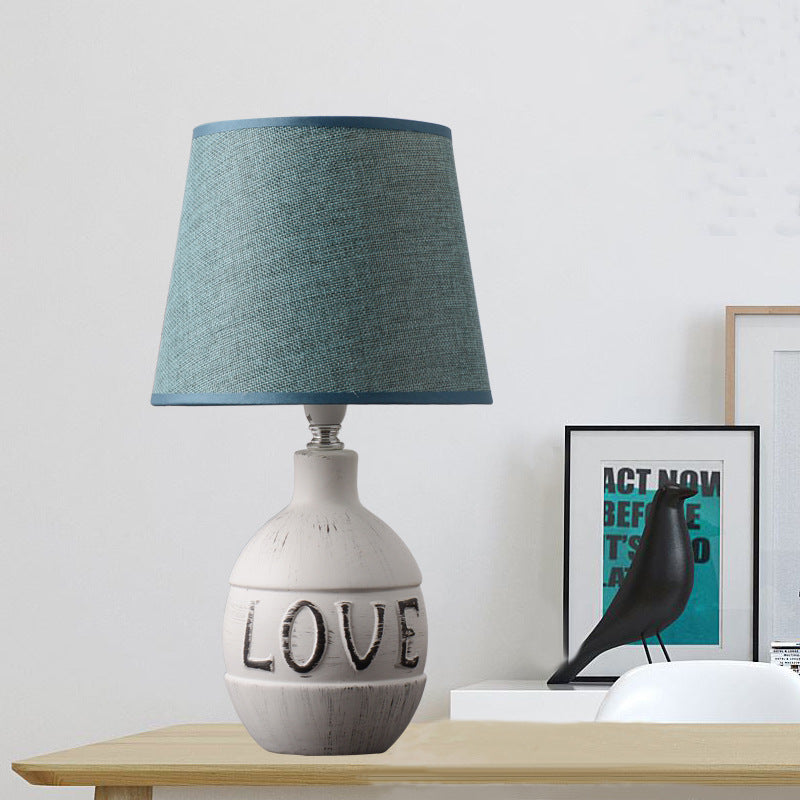 Round Ceramic Fabric Bedroom Table Lamp