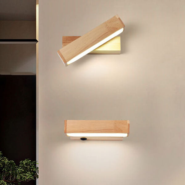 Log Wooden Rectangular Rotatable Wall Lamp