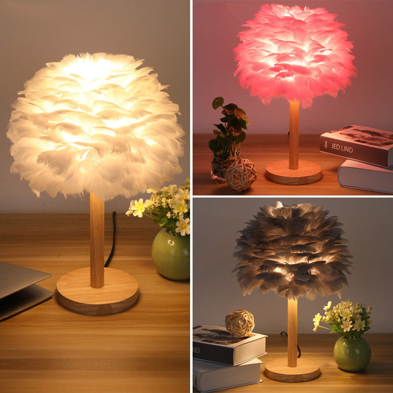 Feather Decorative Solid Wood Table Lamp
