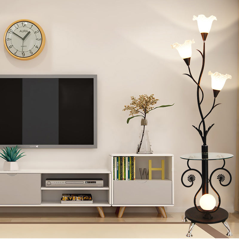 Floral Iron Glass Living 4-Light Floor Lamp