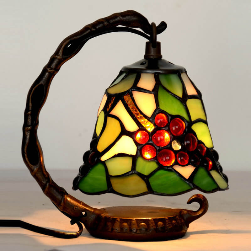 Grape Stained Glass Metal Table Lamp
