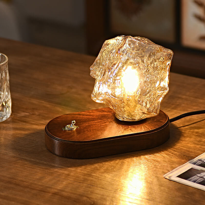 Walnut Irregularly Glass Lampshade Table Lamp