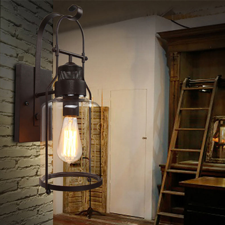 Iron Glass Cylinder Hallway Wall Lamp