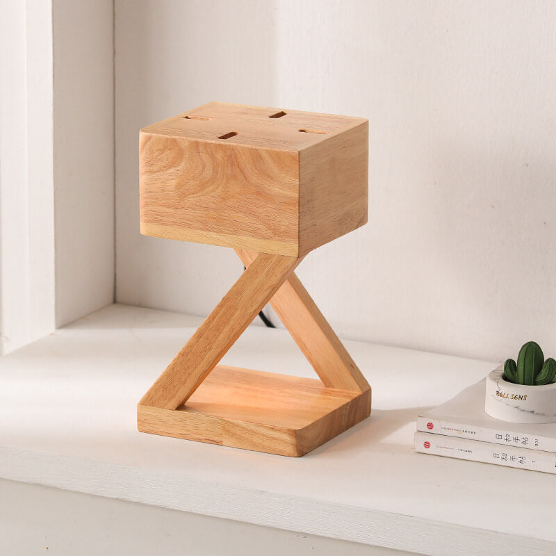 Solid Wood Geometric Hollow Table Lamp