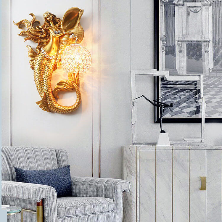Resin Mermaid Shape Crystal Wall Lamp
