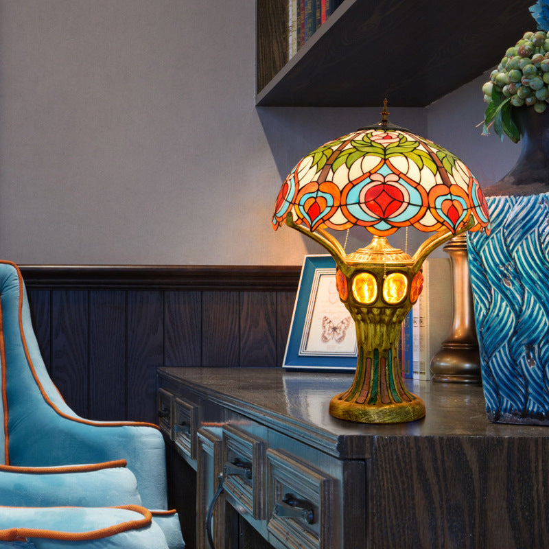 Peach Stained Glass Dome 4-Light Table Lamp
