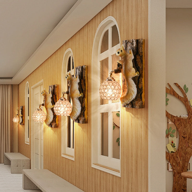 Squirrel Resin Crystal Bedroom Wall Lamp