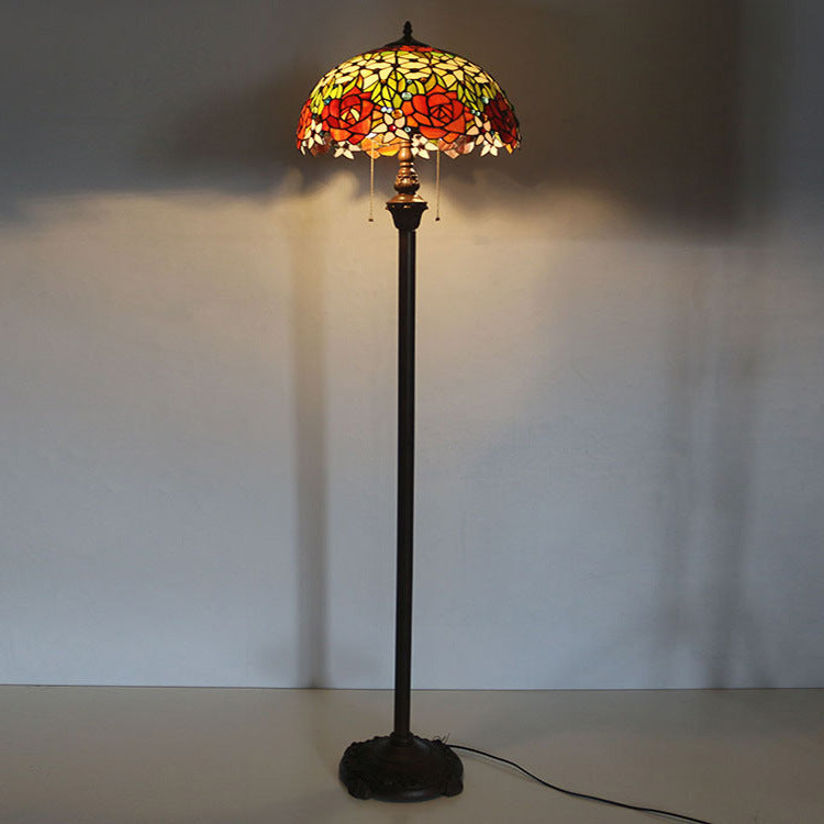 Stained Glass Rose Flower 2-Light Floor Lamp