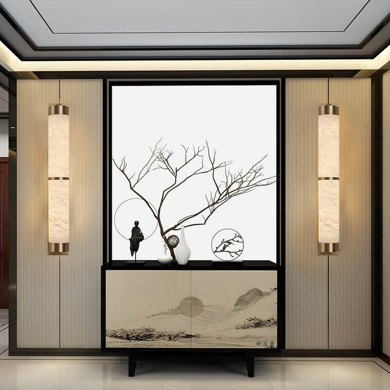 Full Copper Marble Column Wall Lamp