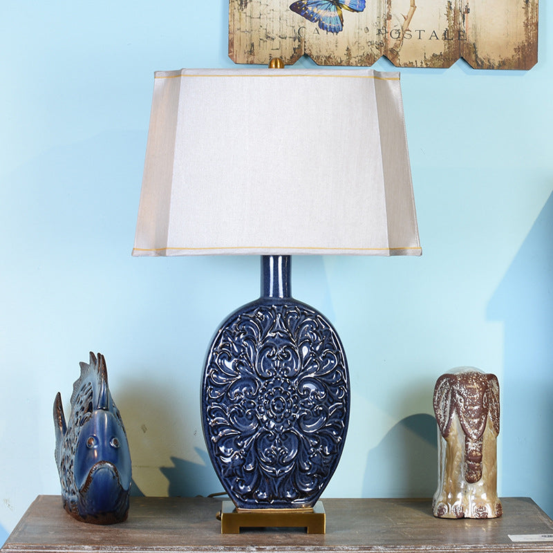 Oval Ceramic Fabric Lampshade Table Lamp