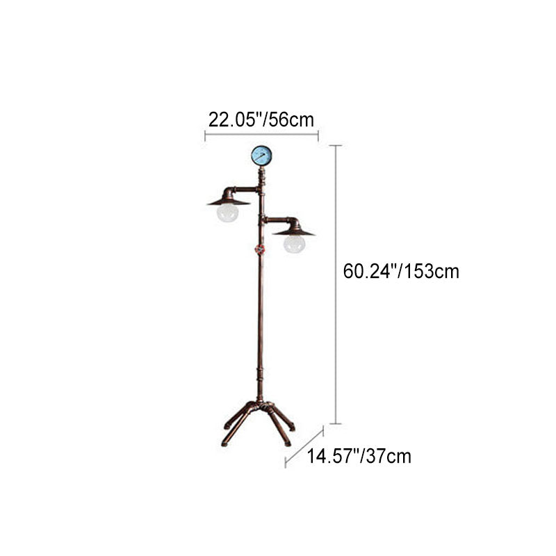 Industrial Steampunk Copper Water 2-Light Floor Lamp