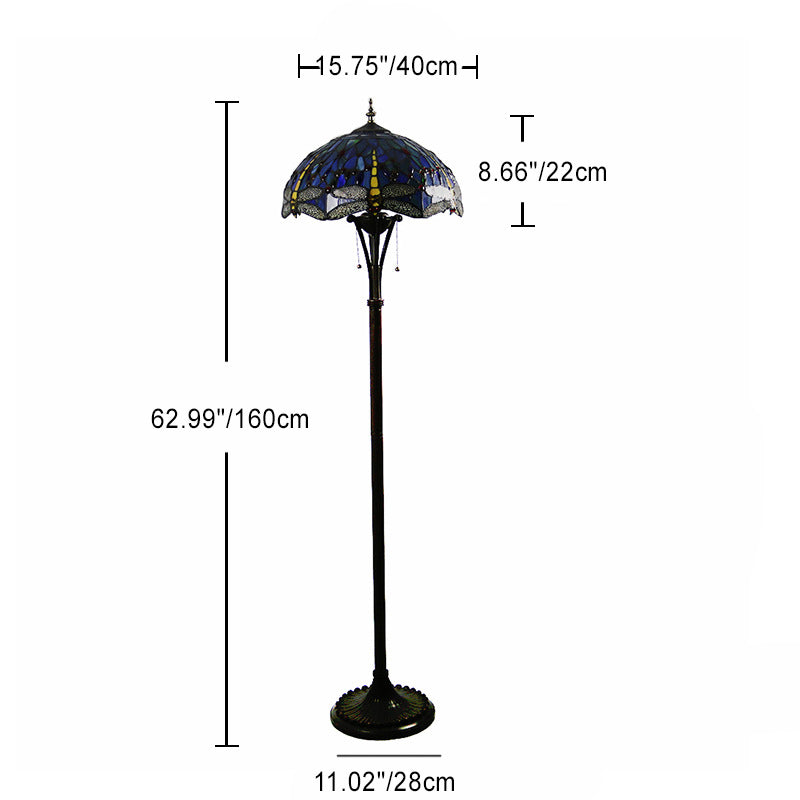 Mediterranean Dragonfly Stained Glass 2-Light Floor Lamp