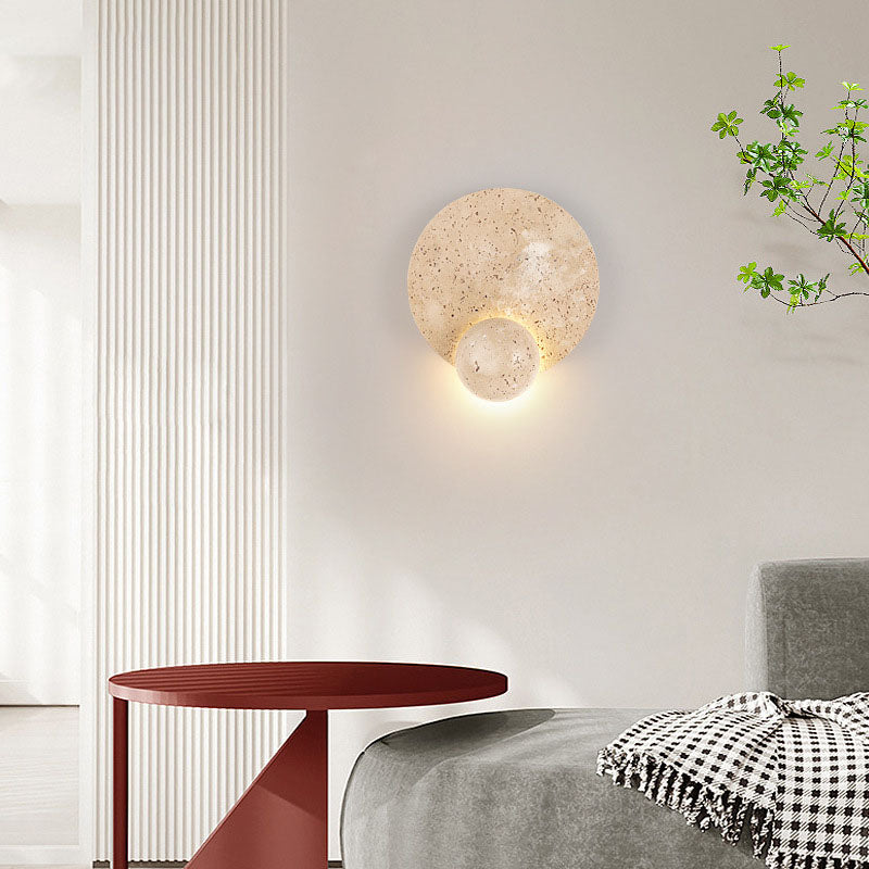 Round Yellow Travertine Bedroom Wall Lamp