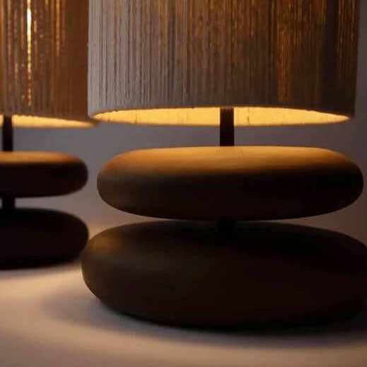 Walnut Fabric Lampshade Cylinder Table Lamp