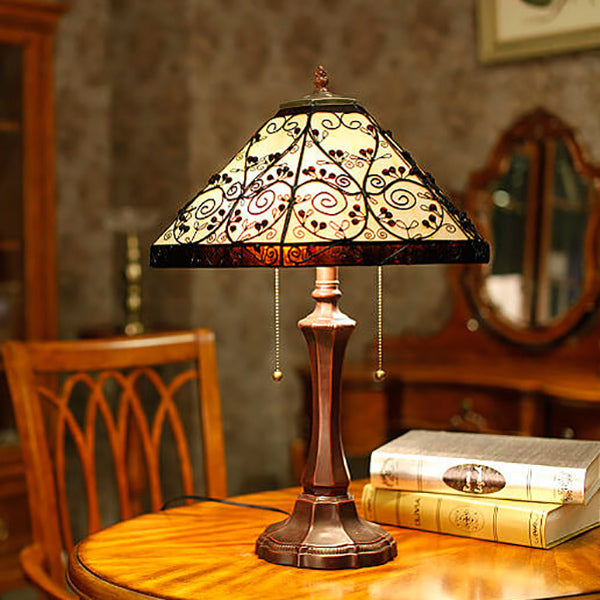 Hexagonal Vine Stained Glass 2-Light Table Lamp