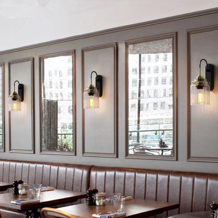 Cylinder Iron Glass Bedroom Wall Lamp