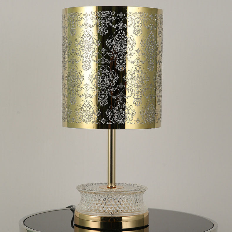 Stainless Steel Column Carved Table Lamp