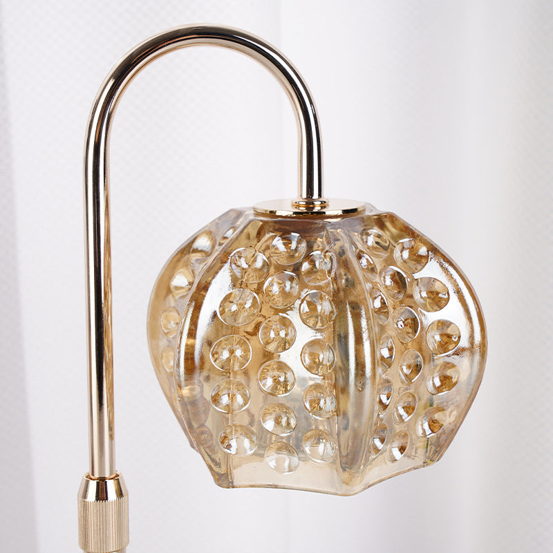Wood Iron Glass Round Table Lamp