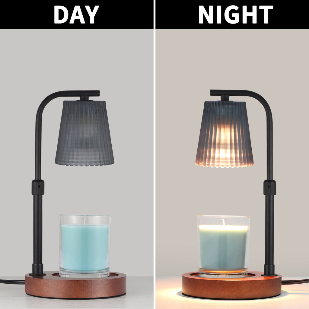 Pleated Glass Lampshade Wood Table Lamp